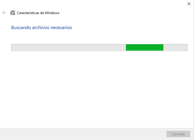 Windows está buscando los archivos necesarios para instalar Telnet en nuestro equipo